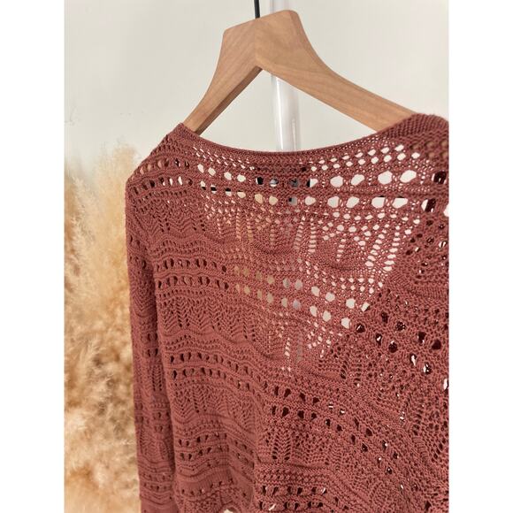 Lulus Only Yours Crochet Ruched Cinch Front Top Size Small Mauve Long Sleeve - Picture 8 of 8